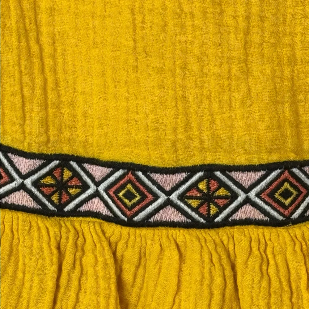 OshKosh B’gosh Mustard Yellow Gauze Dress. Embroidered Trim. 4T. Great Condition